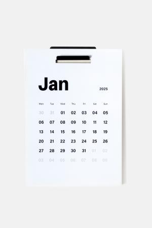 A photograph of a calendar showing January 2025.