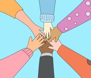 Graphic of people putting their hands together.