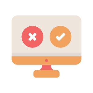 Computer screen icon with an X mark and a tick mark.